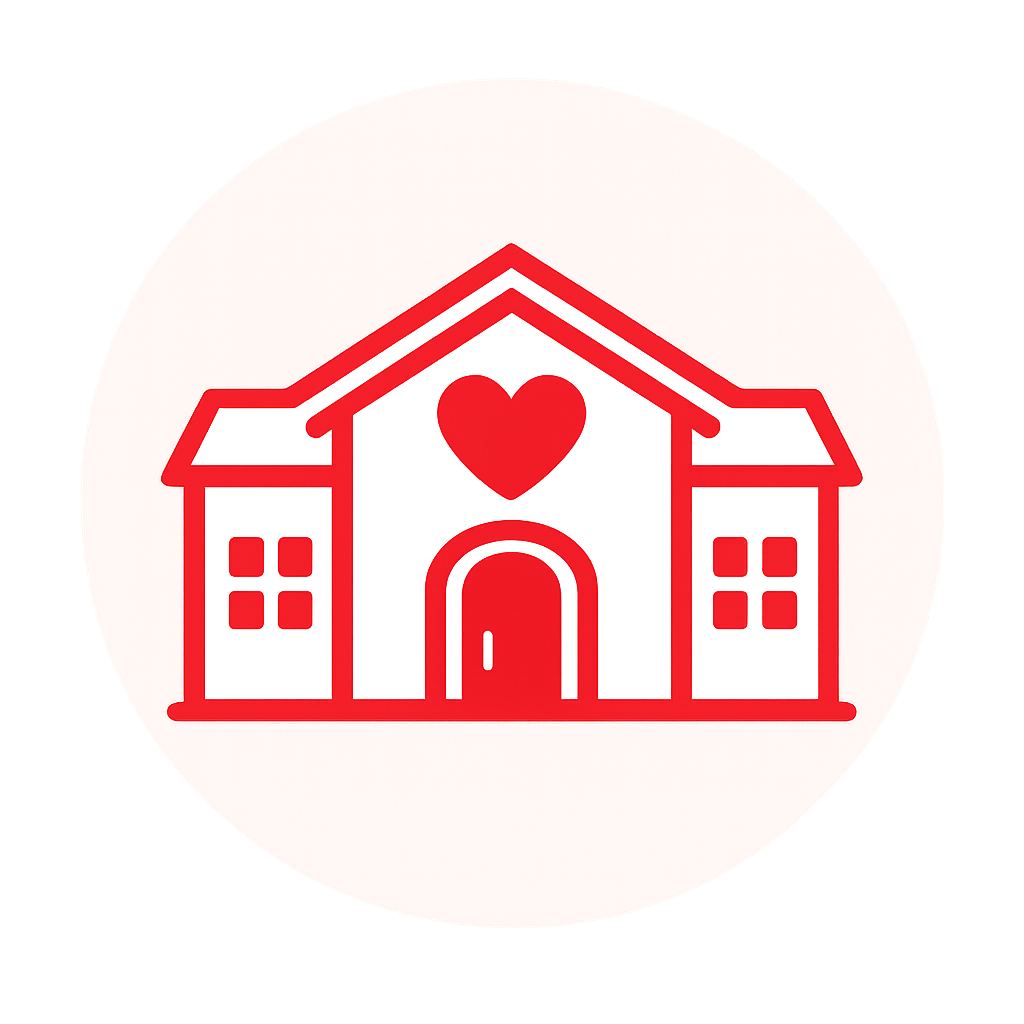 Community Center Icon Flat Design Red Building With Human Elements